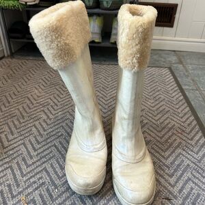 Cream Shearling Lined  UGG Winter Rain Boots